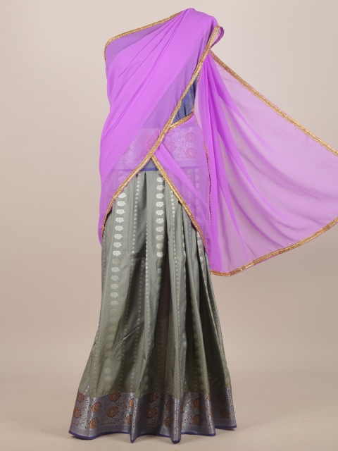 

Pothys Purple & Grey Ethnic Motifs Zari Half and Half Saree