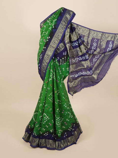 

Pothys Green & Navy Blue Bandhani Art Silk Saree