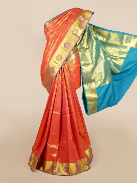 

Pothys Pink & Gold Ethnic Motifs Woven Design & Stone Work Detail Silk Blend Saree