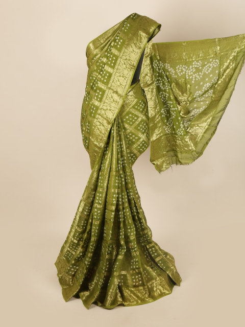 

Pothys Green & Gold-Toned Batik Zari Art Silk Saree