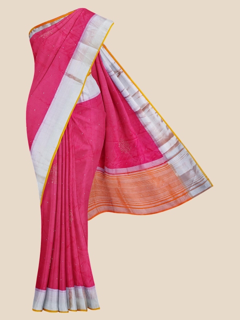 

Kalamandir Pink & Silver Ethnic Motifs Zari Banarasi Saree
