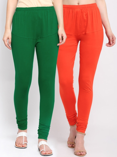 

KLOTTHE Women Pack Of 2 Solid Cotton Churidar-Length Leggings, Green