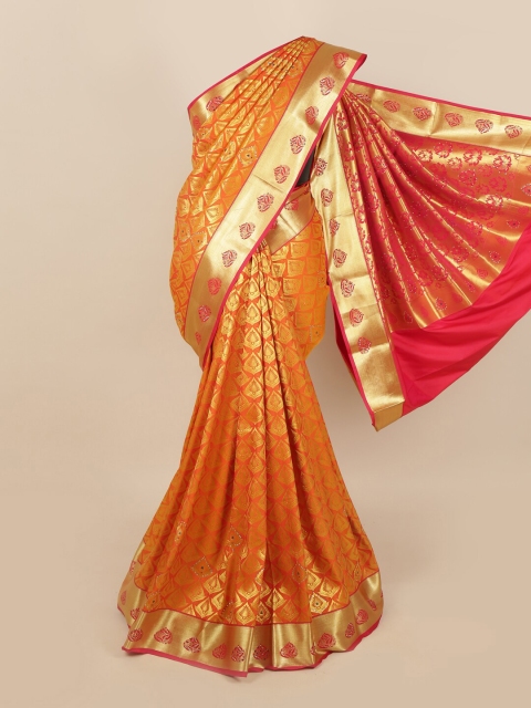 

Pothys Orange & Golden Ethnic Motifs Woven Design Saree