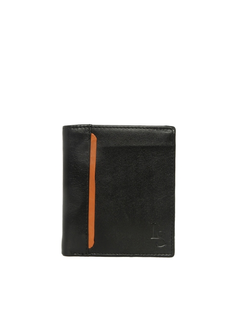 

LOUIS STITCH Men Black Textured Leather Two Fold Wallet with RFID
