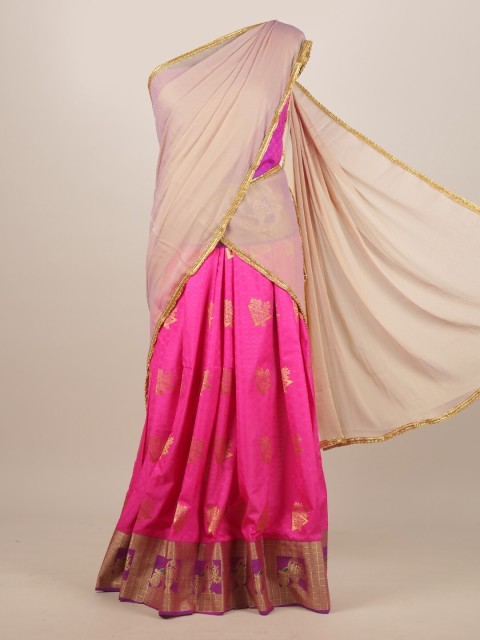 

Pothys Pink & Beige Woven Design Zari Half and Half Saree