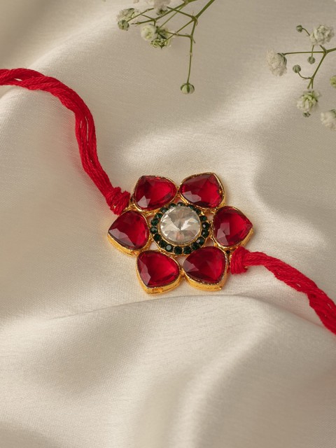 

Zaveri Pearls Red Stones Flower Design Traditional Rakhi