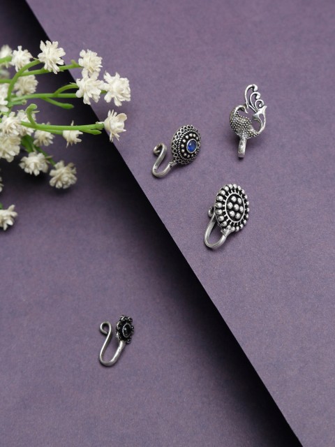 

NEUDIS Set Of 4 Oxidised Silver-Plated Nose Pins
