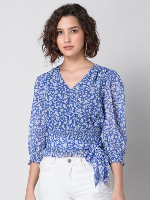 

FabAlley Women Blue Georgette Wrap Top