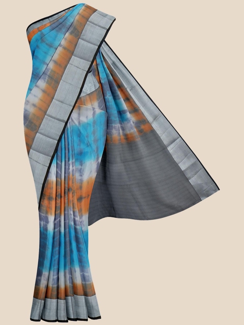 

Kalamandir Blue & Brown Tie and Dye Zari Banarasi Saree
