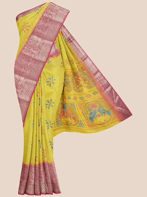 

Kalamandir Yellow & Maroon Printed Saree