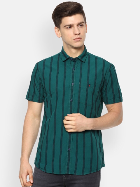 

Louis Philippe Jeans Men Green Slim Fit Striped Casual Shirt