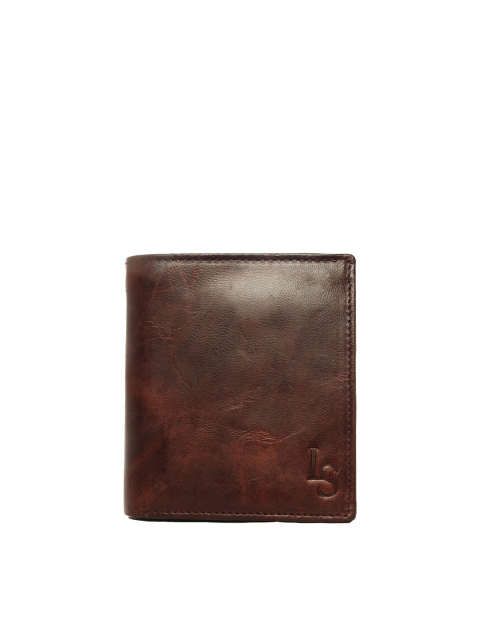 

LOUIS STITCH Men Tan Brown Textured Leather Two Fold Wallet with RFID
