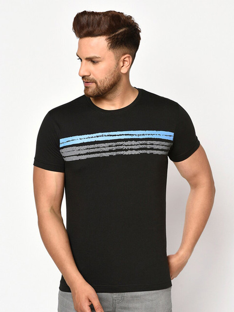 

ELEGANCE Men Black Striped T-shirt