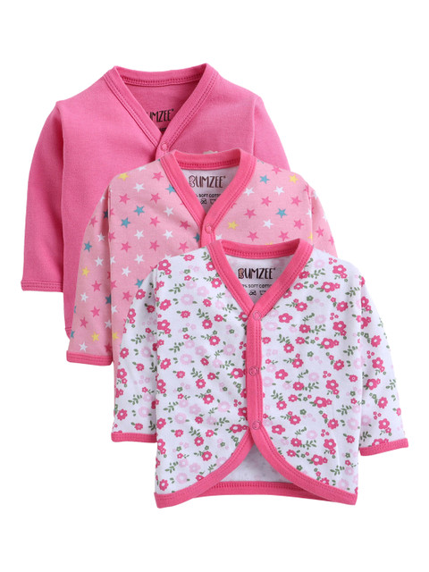 

BUMZEE Infants Girls Pack Of 3 Front Open Pure Combed Cotton Jhablas, Pink