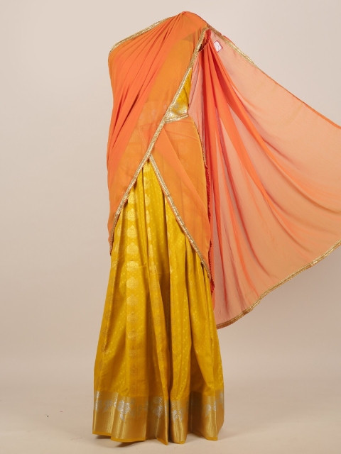 

Pothys Orange & Mustard Yellow Woven Design Zari Half and Half Saree