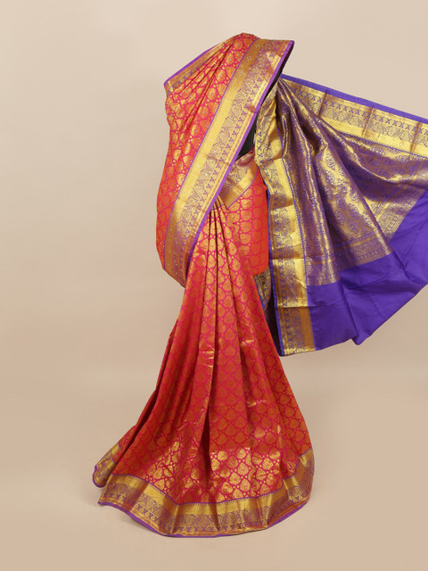 

Pothys Pink & Gold Ethnic Motifs Zari Woven Design & Stone Work Detail Silk Blend Saree
