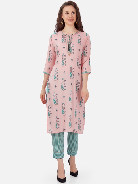 

Kiana Women Pink Striped Regular Kurta with Trousers