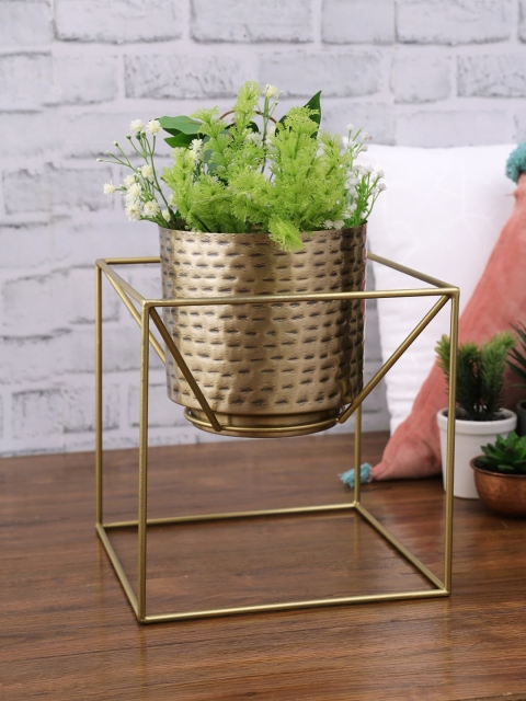 

HomeTown Gold-Toned Textured Iron Square Stand Planter