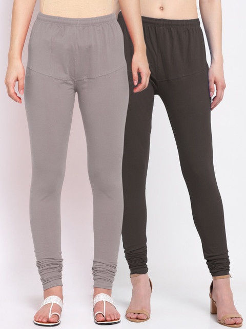 

KLOTTHE Women Pack Of 2 Solid Churidar-Length Cotton Leggings, Brown
