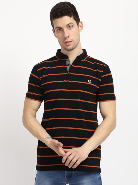 

V2 Value & Variety Men Black & orange Striped Polo Collar T-shirt