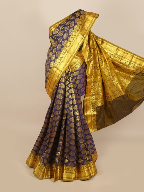 

Pothys Violet & Golden Woven Design Beads and Stones Silk Blend Saree