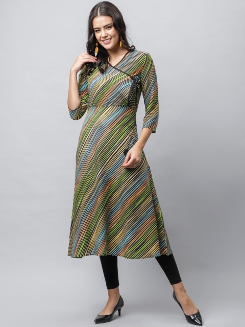 

HERE&NOW Women Multicoloured Striped Kurta, Green
