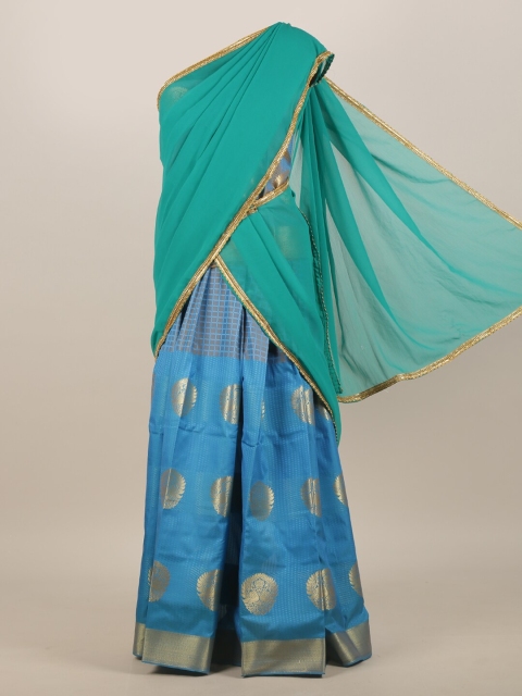 

Pothys Blue & Green Woven Design Zari Half and Half Saree