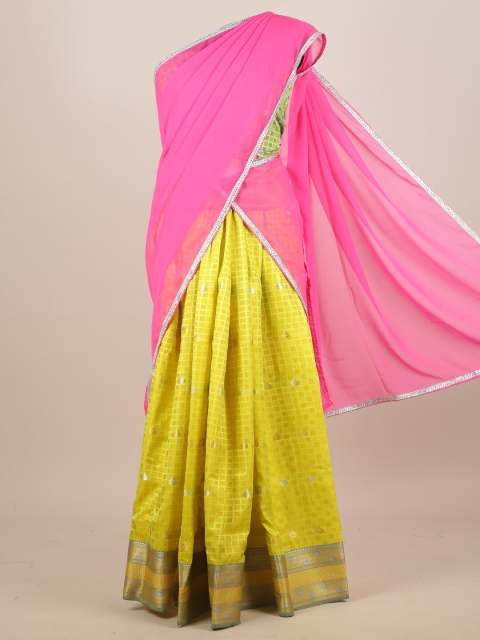 

Pothys Pink & Yellow Ethnic Motifs Zari Half Saree