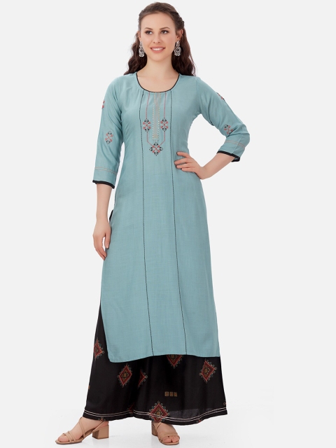 

Kiana Women Blue & Black Ethnic Motifs Embroidered Kurta With Palazzos