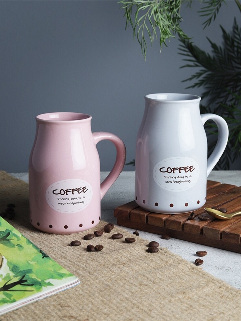 

The Decor Mart Set Of 2 Pink & Grey Printed Ceramic Glossy Mugs