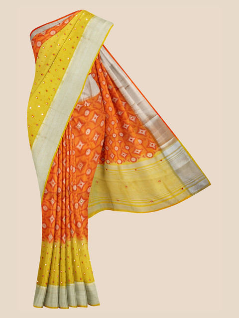 

Kalamandir Orange & Yellow Geometric Print Zari Saree