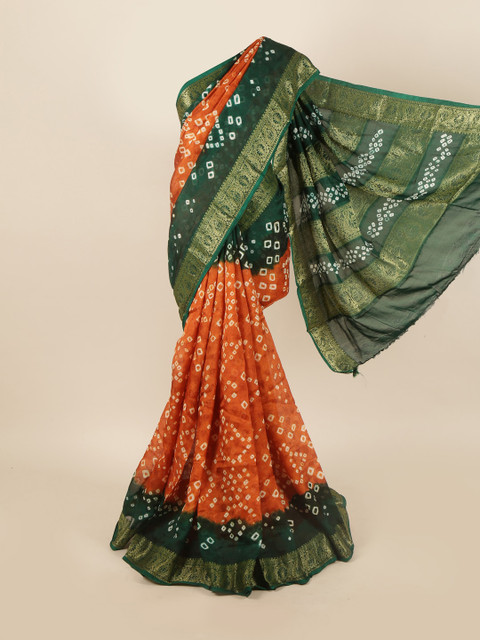 

Pothys Orange & Green Bandhani Zari Art Silk Saree