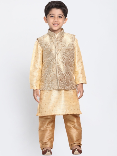 

VASTRAMAY Boys Gold-Toned Kurta Pyjamas With Nehru Jacket
