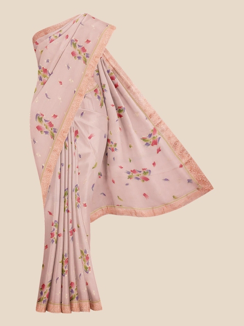 

Kalamandir Pink & Green Abstract Printed Zari Saree