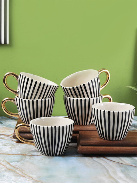 

The Decor Mart White & Black Printed 6 Ceramic Glossy Cups Set