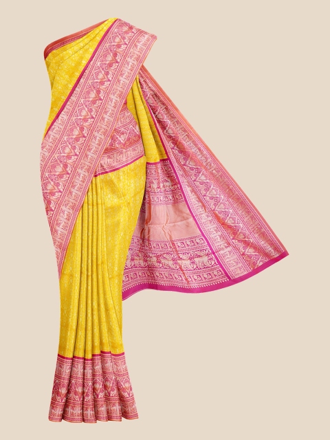 

Kalamandir Yellow & Pink Ethnic Motifs Banarasi Saree