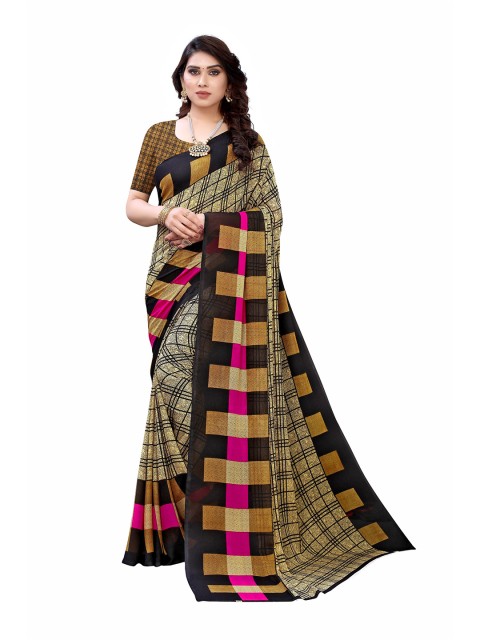 

KALINI Brown & Black Georgette Checked Saree