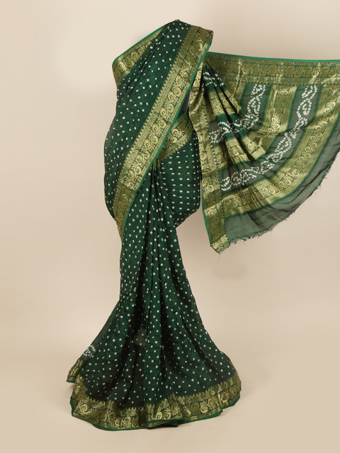 

Pothys Green & White Bandhani Art Silk Saree