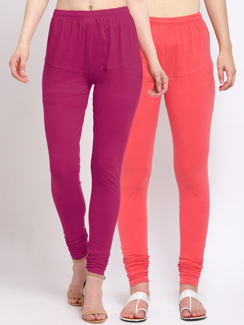 

KLOTTHE Women Pack Of 2 Solid Cotton Churidar-Length Leggings, Magenta