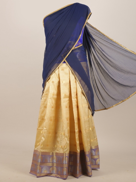 

Pothys Navy Blue & Cream-Coloured Ethnic Motifs Zari Half Saree