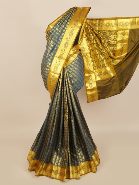 

Pothys Blue & Golden Ethnic Motifs Stone Work Detail Saree