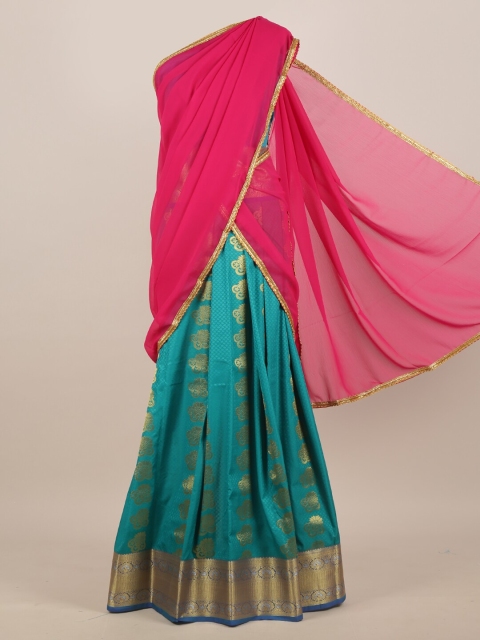 

Pothys Green & Pink Ethnic Motifs Zari Half and Half Saree