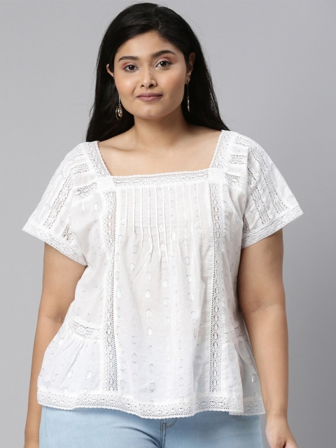 

The Pink Moon Women White & Silver Lurex Drop Down Shoulder Dobby top