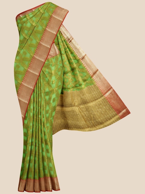 

Kalamandir Green & Golden Ethnic Motifs Zari Banarasi Saree