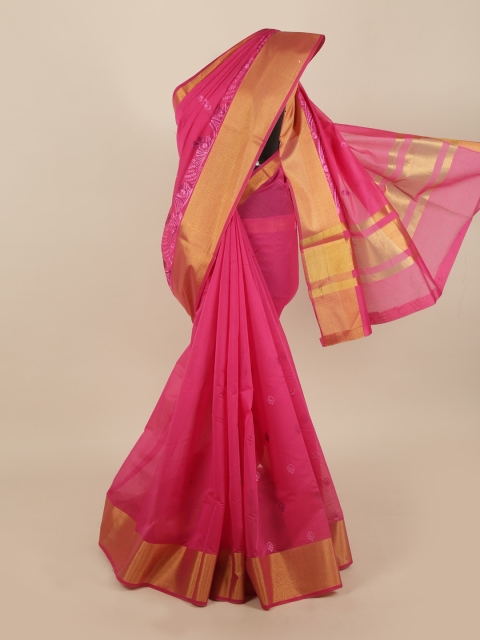 

Pothys Pink & Gold-Toned Floral Embroidered Silk Cotton Saree