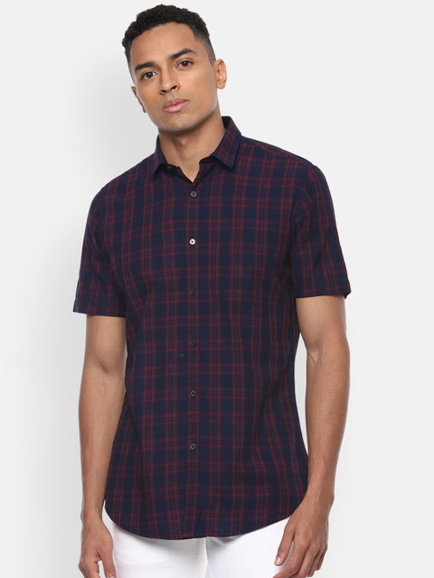 

Van Heusen Sport Men Navy Blue Slim Fit Checked Casual Shirt