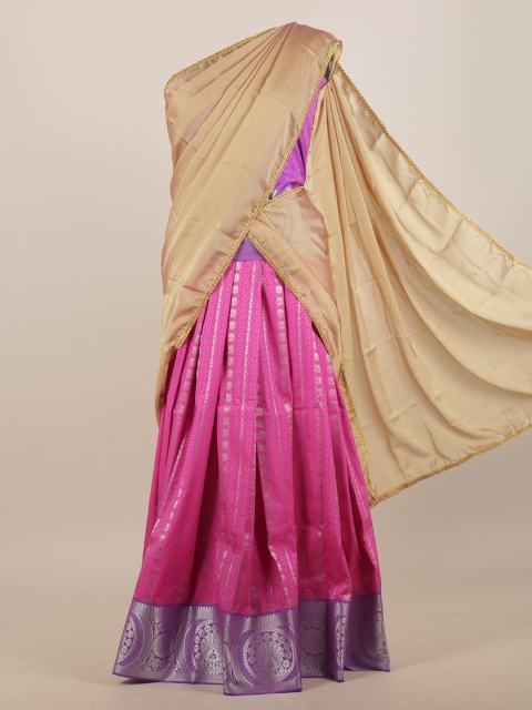 

Pothys Cream-Coloured & Pink Ethnic Motifs Zari Half Saree
