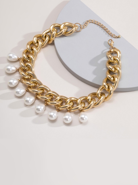 YoungWildFree Gold-Toned & White Brass Gold-Plated Layered Necklace