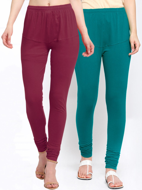 

KLOTTHE Women Pack Of 2 Solid Cotton Churidar-Length Leggings, Maroon