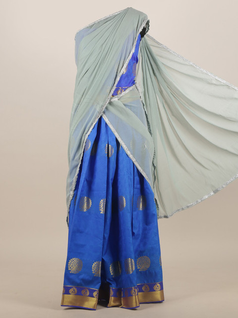 

Pothys Grey & Blue Ethnic Motifs Zari Half Saree